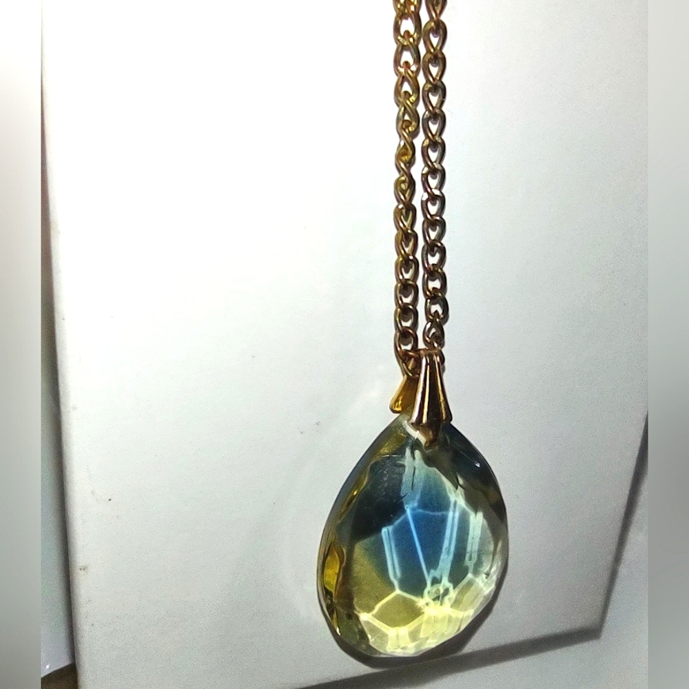 Rainbow Citrine Colored Teardrop Pendant Necklace
